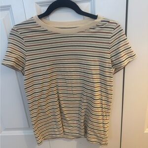 Madewell Striped Crewneck Tee in Cream, Navy & Brown